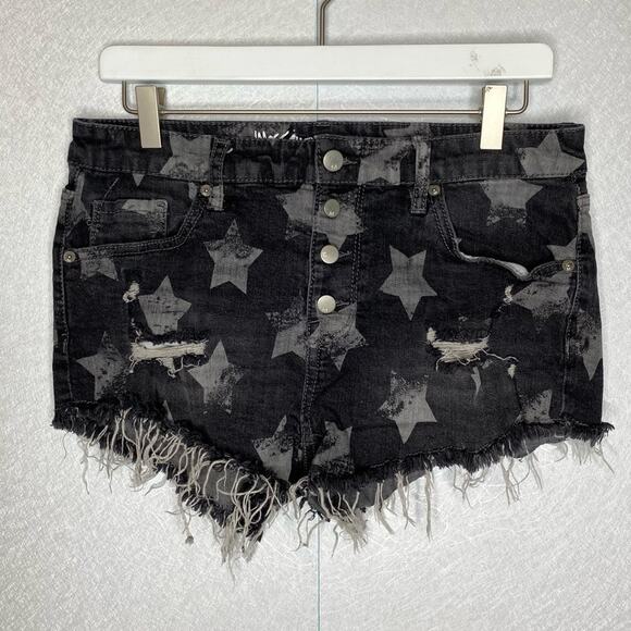 Mossimo High Rise Short Gray Stars Super Stretch Button Fly Size 12/31 - Picture 1 of 5